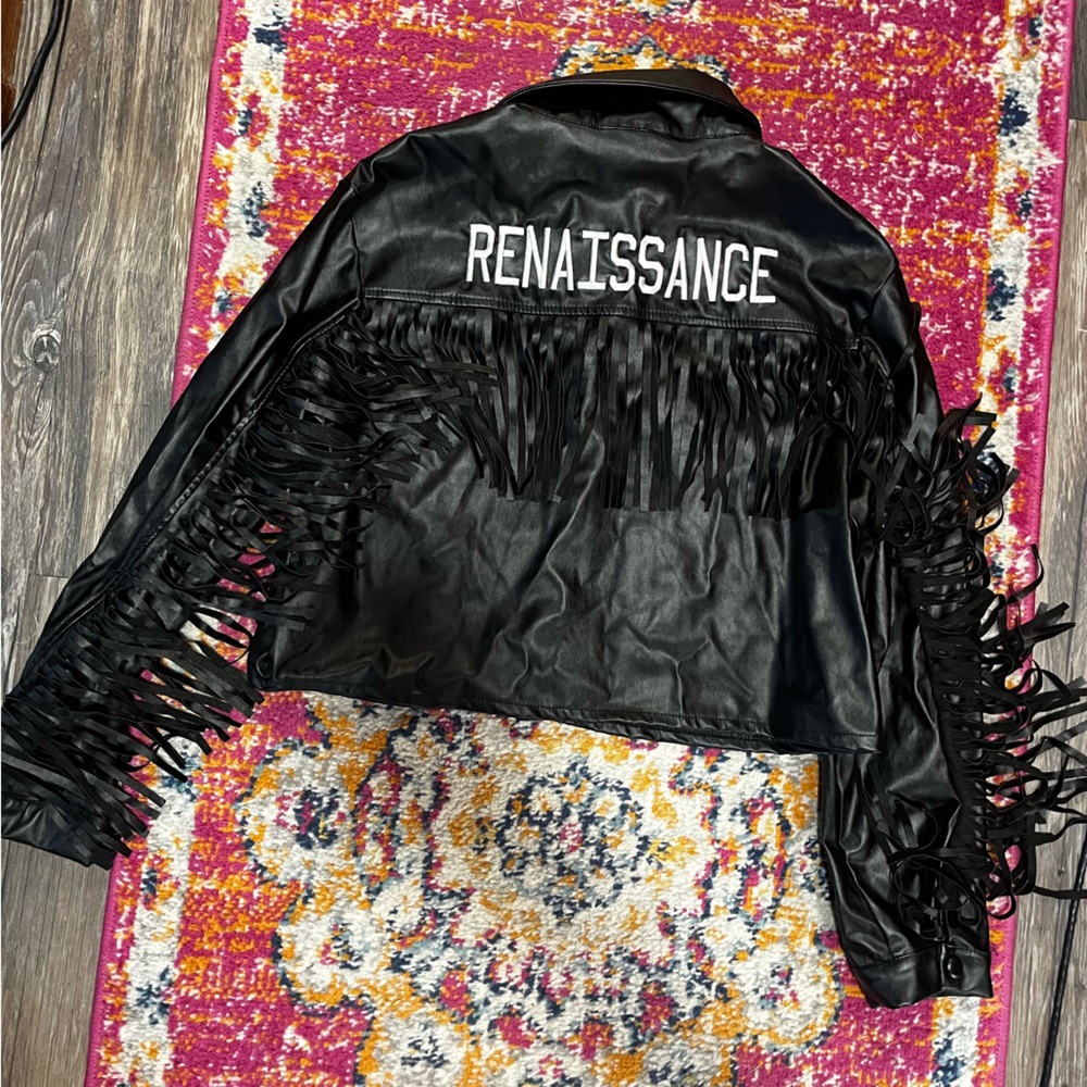 Renaissance Black Faux Leather Fringe Jacket small